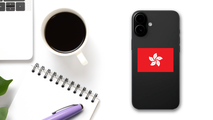 Hong Kong Flag Sticker on a Phone (New) example