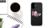 Hope Lettering Pink Ribbon, Brush Style Sticker on a Phone (New) example