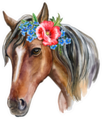 Horse Portrait In Crown, Floral Wreath Sticker