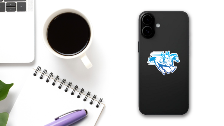 Horse Race Character Sticker on a Phone (New) example