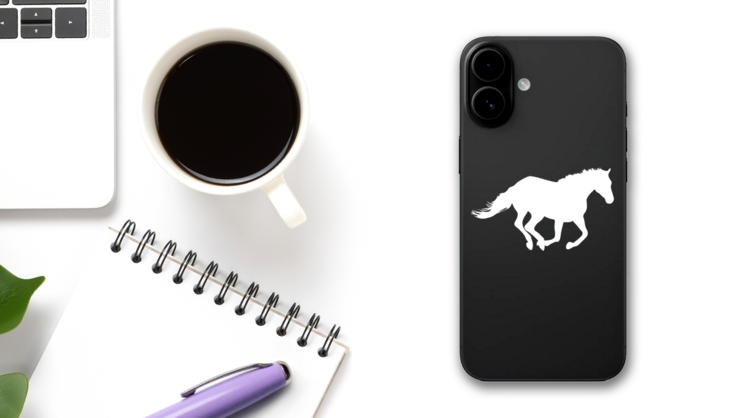 Horse Running In The Wind Sticker on a Phone (New) example