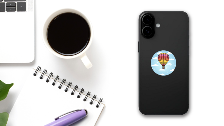 Hot Air Ballon Cloud Background Sticker on a Phone (New) example