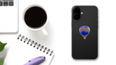 Hot Air Striped Blue Balloon Sticker on a Phone (New) example