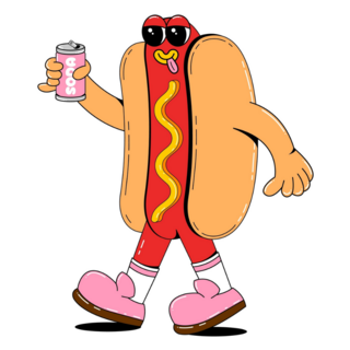 Hot Dog Character Drinking Soda Sticker