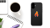 Hot Fire Symbol Sticker on a Phone (New) example