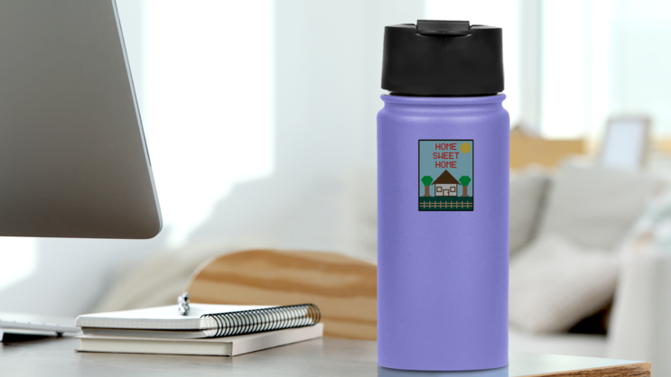 House Cross Stitch Sticker on a Water Bottle (New) example