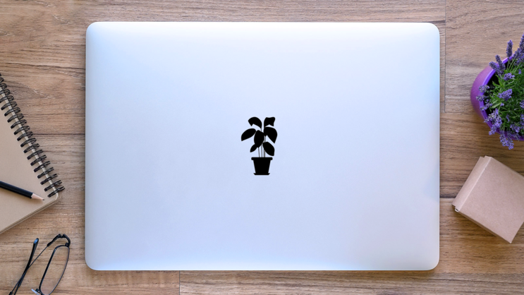 Houseplant Silhouette Transfer Sticker on a Laptop (New) example