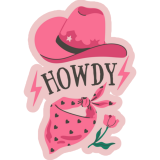 Howdy Pink Cowboy Hat And Bandana Sticker