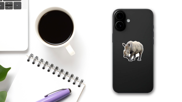Huge Rhino Isolated Sticker on a Phone (New) example