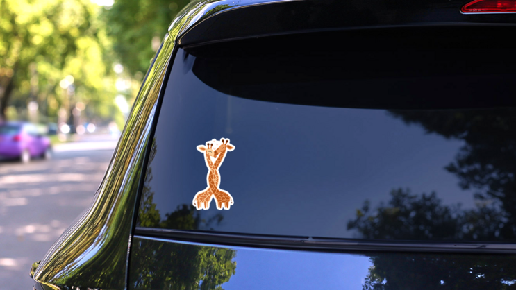 Hugging Giraffe Illustration Sticker on a Rear Car Window (New) example