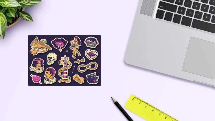 Hula Dancer Sticker Sheet on a Desk (New) example