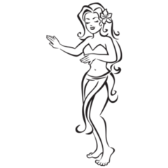 Hula Hawaiian Girl Line Art Sticker