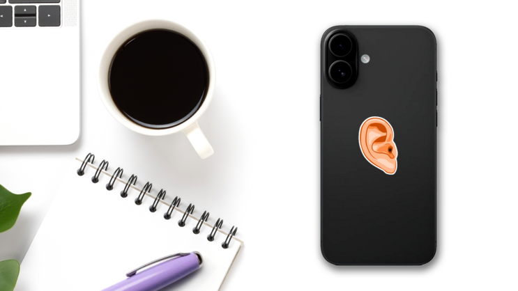 Human Ear Illustration Sticker on a Phone (New) example