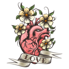 Human Heart, Flowers And Love Tattoo Sticker