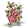 Human Heart, Flowers And Love Tattoo Sticker
