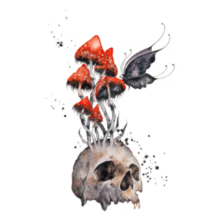 Human Skull With Poisonous Mushroom Watercolor Sticker
