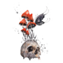Human Skull With Poisonous Mushroom Watercolor Sticker
