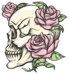 Human Skull With Roses Tattoo Style Sticker