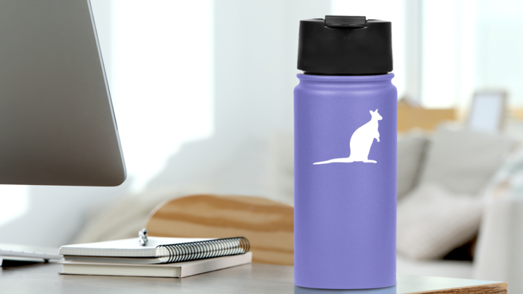 Humble Kangaroo Sticker on a Water Bottle (New) example