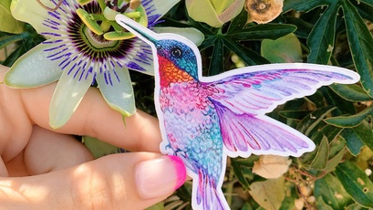 Hummingbird Sticker in Hand to Promote New Sticker Categories