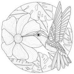 Hummingbirds And Flowers Coloring Book Sticker