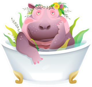 Humorous Hippo In The Bathtub Sticker