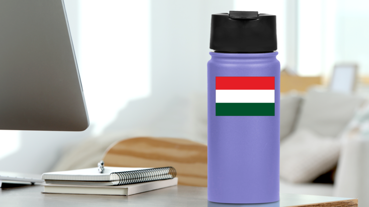 Hungary Country Flag Sticker on a Water Bottle (New) example