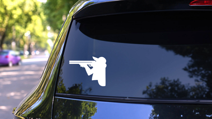 Hunter Pointing Gun Sticker on a Rear Car Window (New) example