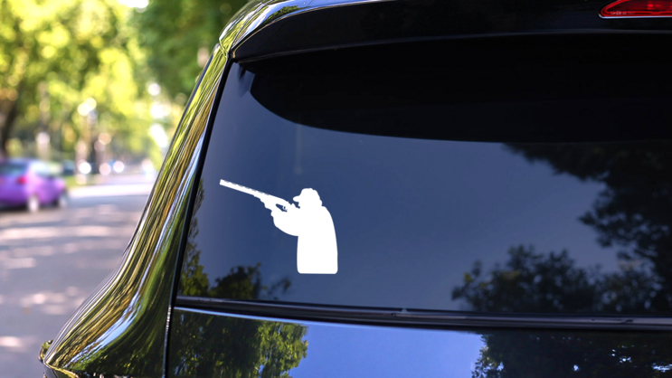 Hunter Shooting Rifle Sticker on a Rear Car Window (New) example