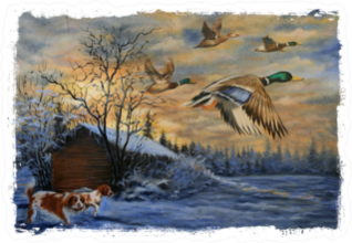 Hunting Dogs Ducks Torn Edges Painting Sticker