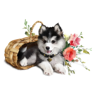 Husky In A Basket Sticker