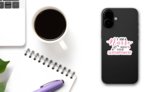 I Am A Nurse Whats Your Superpower Pink Typography Sticker on a Phone (New) example
