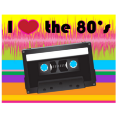 I Heart The 80s With Retro Cassette Tape Rainbow Sticker