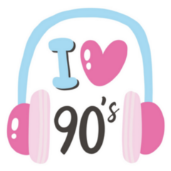 I Love 90s Music Headphones Cartoon Illustration Sticker