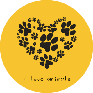 I Love Animals Yellow Paw Heart Sticker