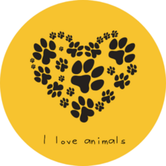 I Love Animals Yellow Paw Heart Sticker