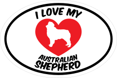 I Love My Australian Shepherd Text With Heart Oval Sticker