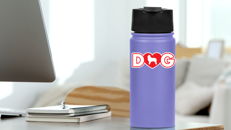 I Love My Australian Shepherd With Heart For Letter O Sticker on a Water Bottle (New) example