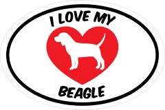 I Love My Beagle Text With Heart Oval Sticker