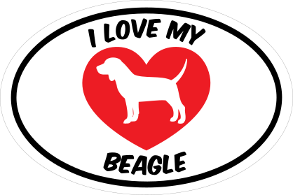 I Love My Beagle Text With Heart Oval Sticker