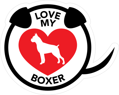 I Love My Boxer Puppy Heart Circle With Tail Sticker