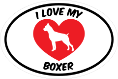 I Love My Boxer Text With Heart Oval Sticker