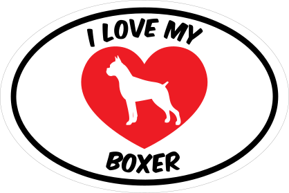 I Love My Boxer Text With Heart Oval Sticker