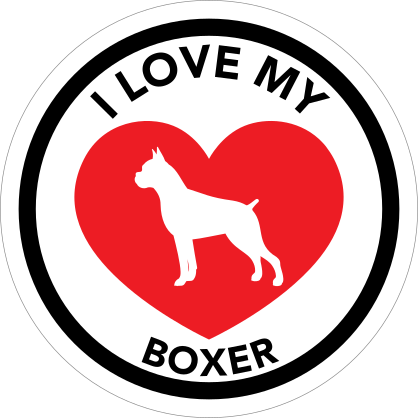 I Love My Boxer With Big Heart Circle Sticker
