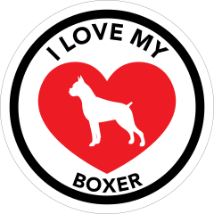 I Love My Boxer With Big Heart Circle Sticker