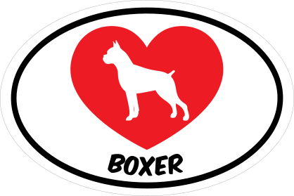 I Love My Boxer With Heart Oval Sticker