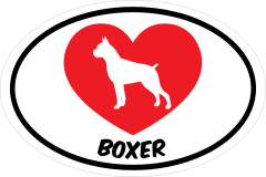 I Love My Boxer With Heart Oval Sticker