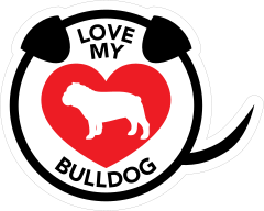 I Love My Bulldog Puppy Heart Circle With Tail Sticker