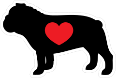 I Love My Bulldog Silhouette With Heart Sticker