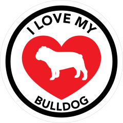 I Love My Bulldog With Big Heart Circle Sticker